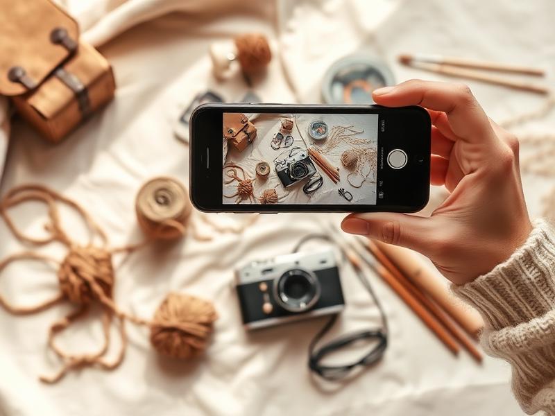 Photographing hobby gear laid out on a linen surface